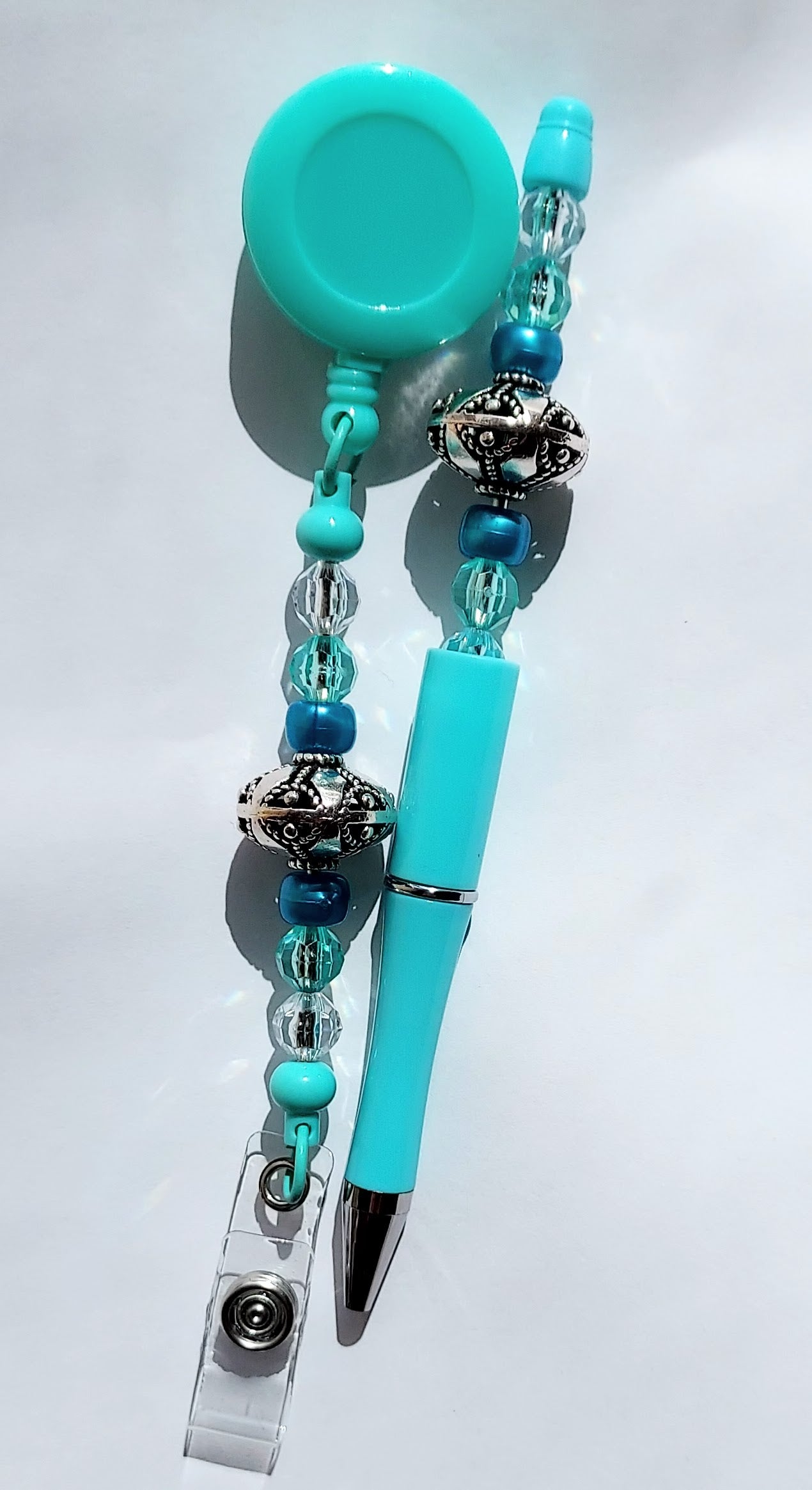 The Ultimate Aqua Beaded Pen and Badge Reel Fidget Set