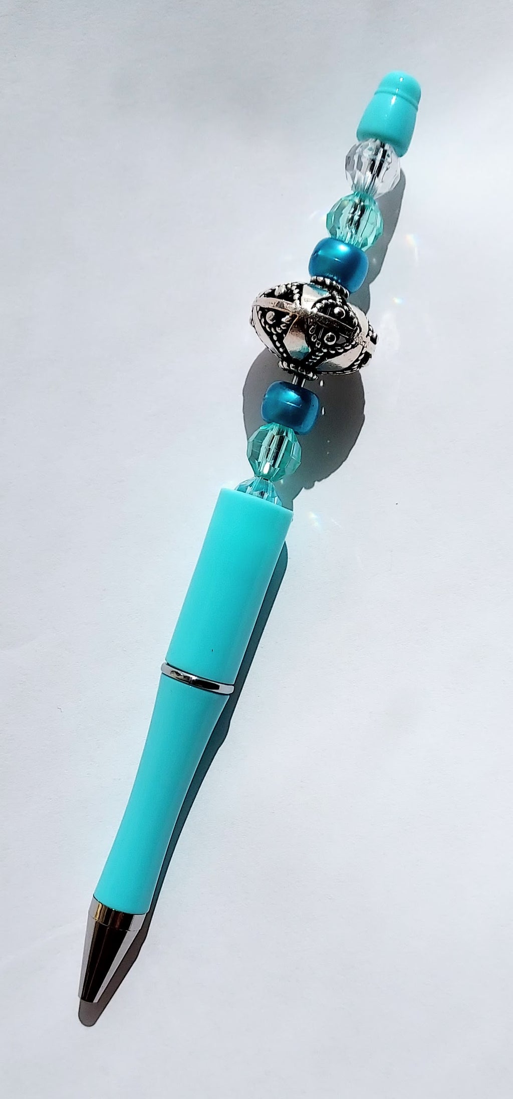 The Ultimate Aqua Beaded Pen and Badge Reel Fidget Set