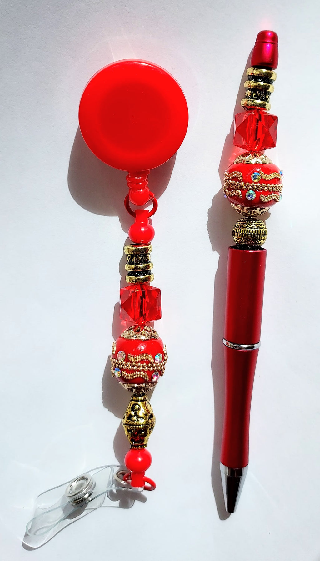 The Red Ultimate 3-in-1 Beaded Pen, Badge Reel & Fidget Set