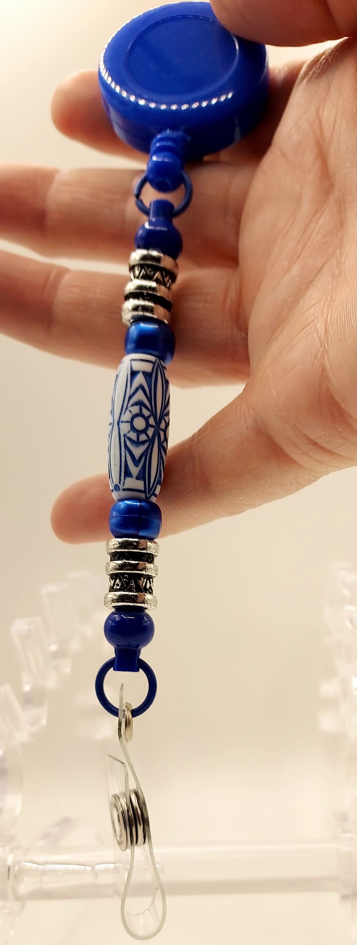 Unique Royal Blue Fidget Beaded Badge Reel
