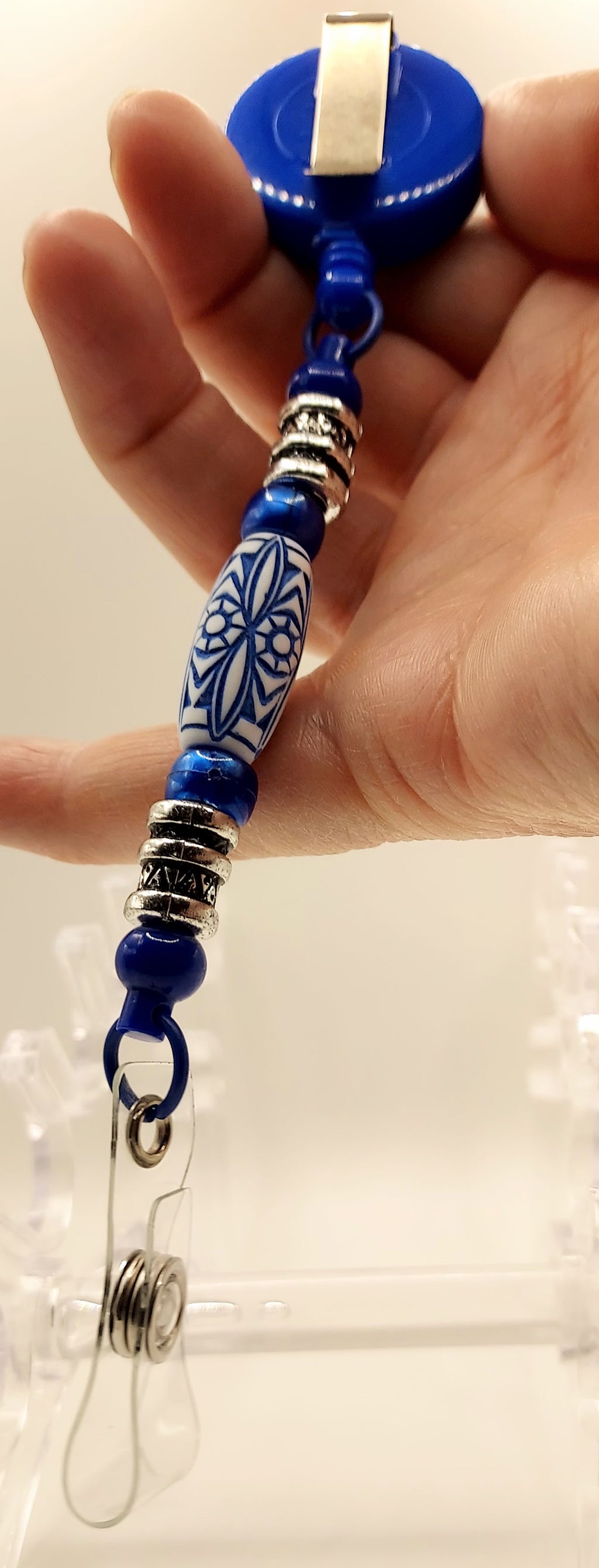 Unique Royal Blue Fidget Beaded Badge Reel