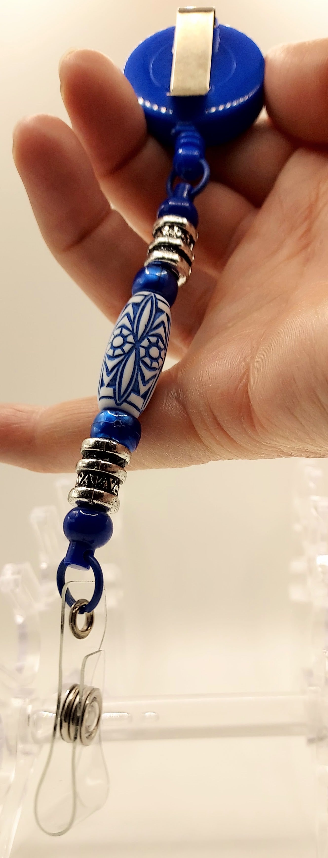 Unique Royal Blue Fidget Beaded Badge Reel