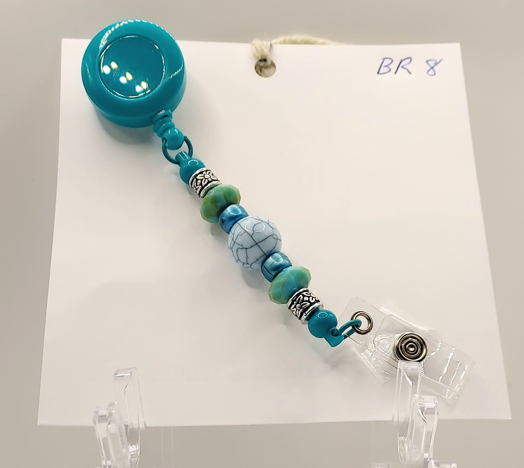 Unique Aqua Beaded Fidget Badge Reel