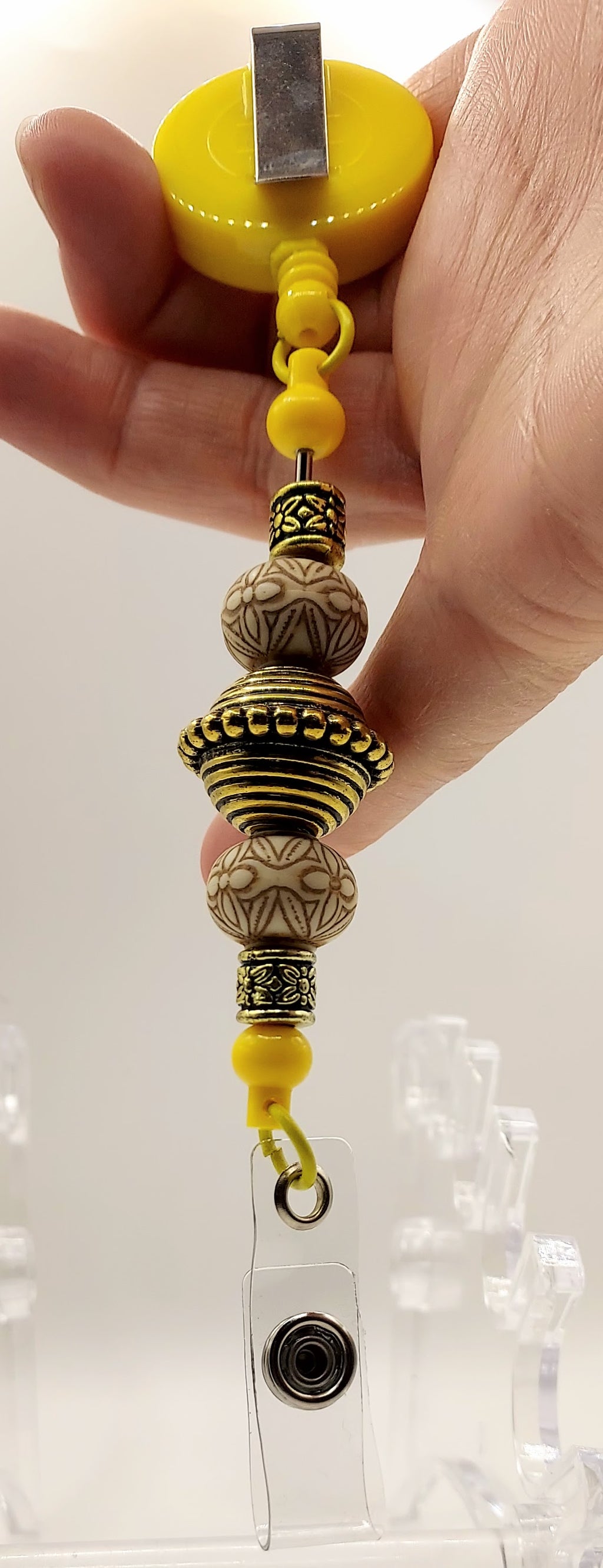 Unique Sunny Yellow and Gold Fidget Badge Reel