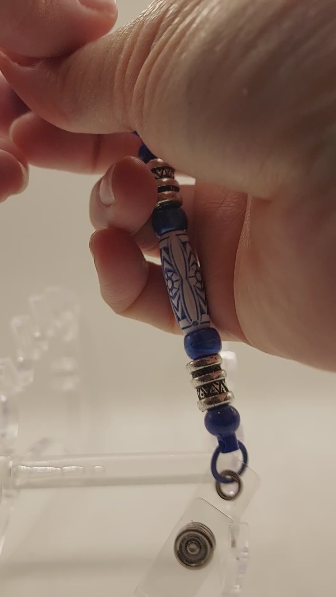 Unique Royal Blue Fidget Beaded Badge Reel